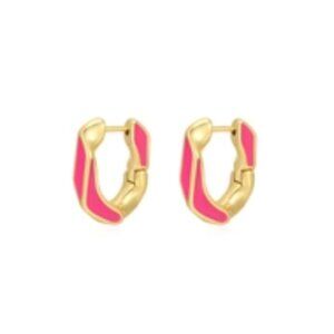 Luv AJ - Pave Cuban Link Hoops - Hot Pink/Gold